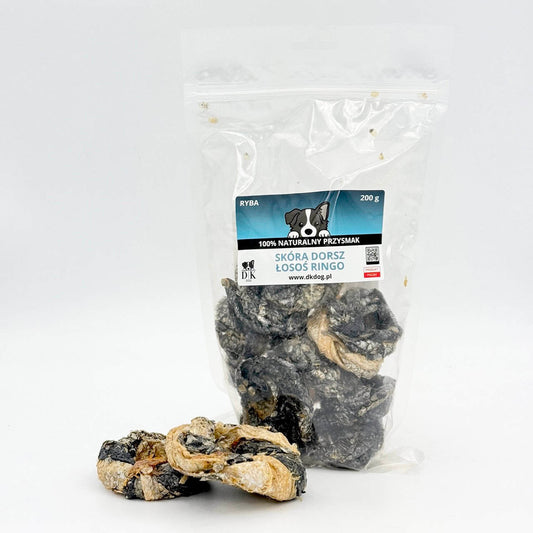 Gryzak naturalny dla psa DK DOG - ringo ze skóry dorsza i łososia - 200 g