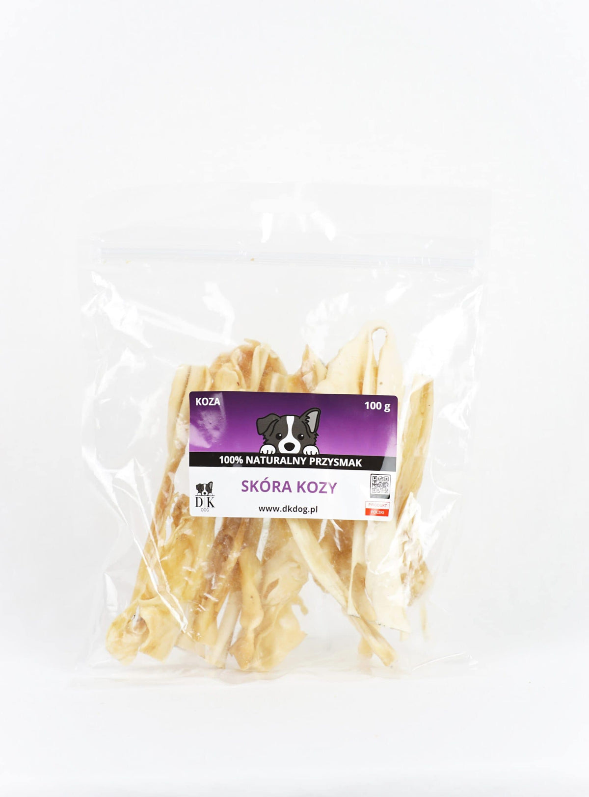Gryzak naturalny dla psa DK DOG - skóra kozy - 100 g