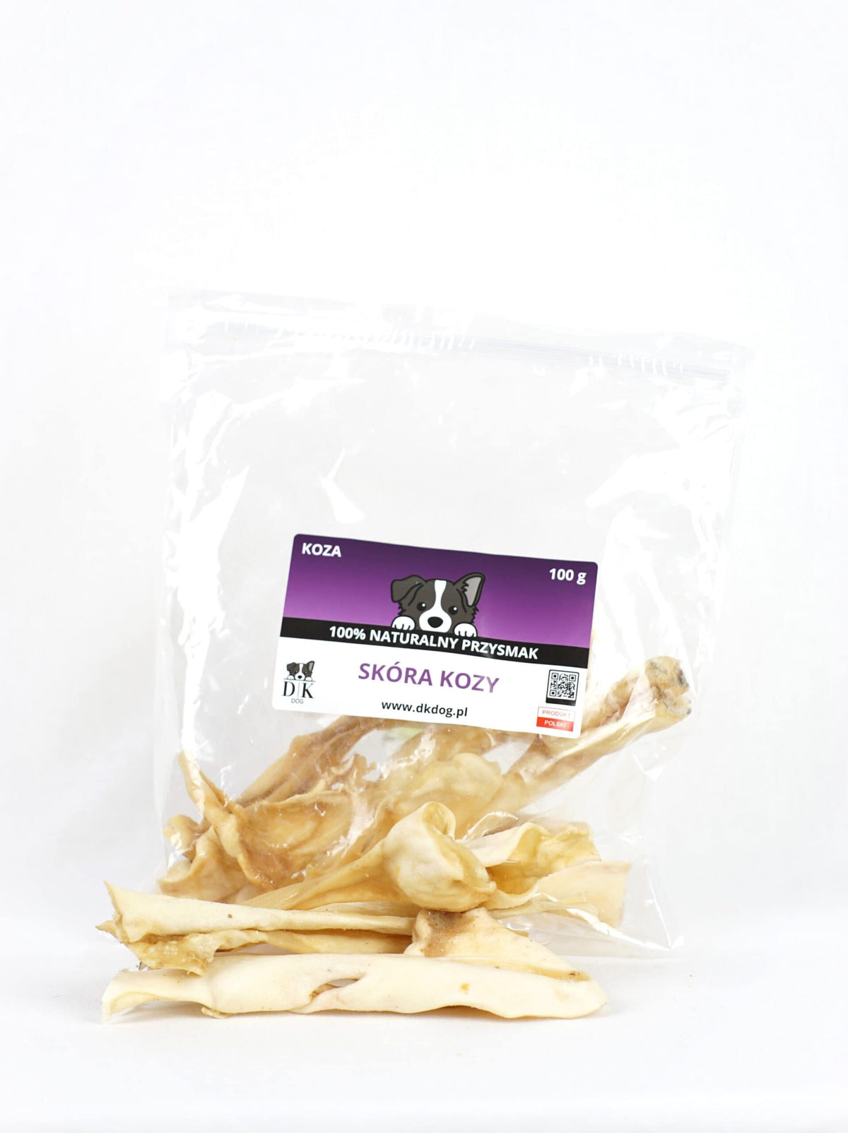 Gryzak naturalny dla psa DK DOG - skóra kozy - 100 g