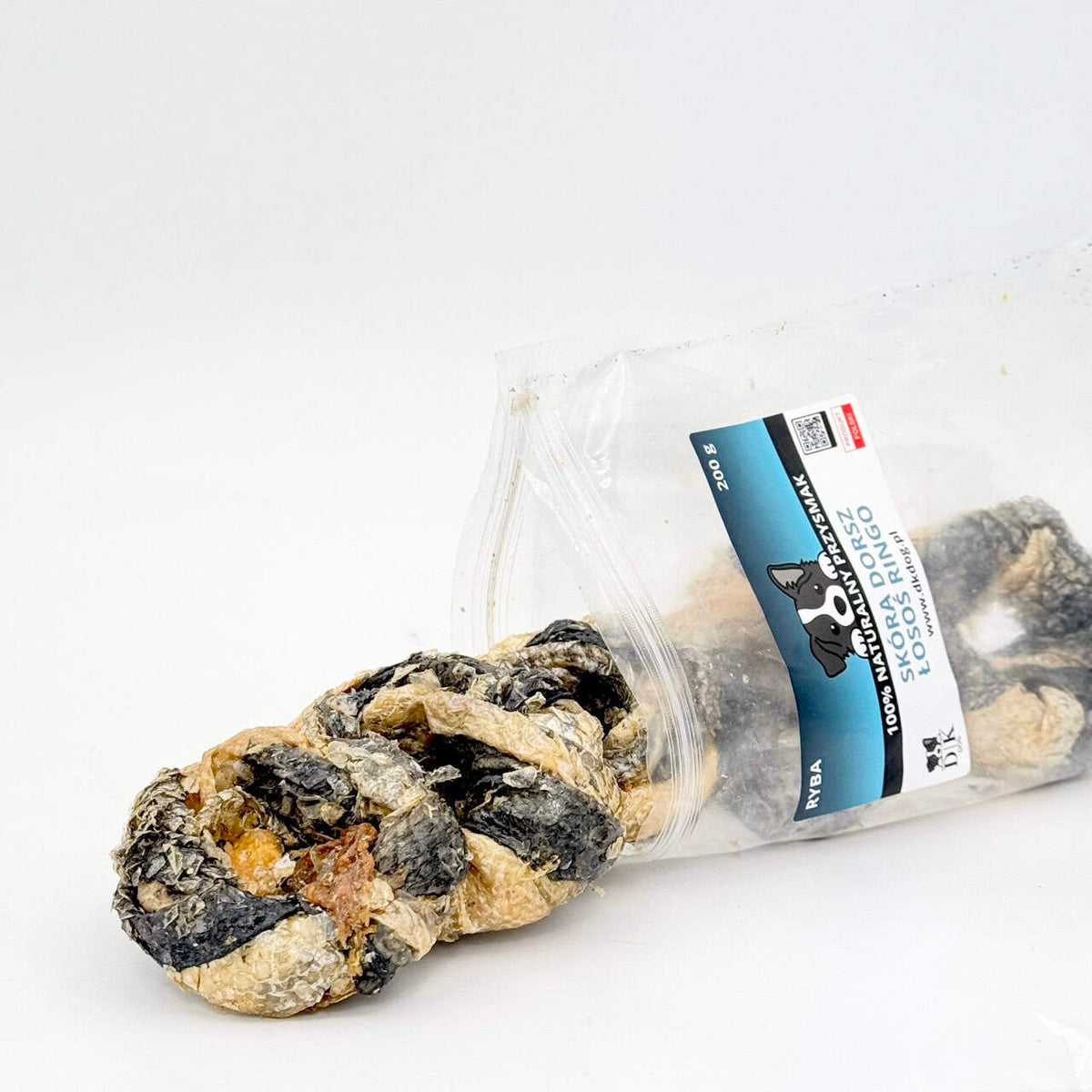 Gryzak naturalny dla psa DK DOG - ringo ze skóry dorsza i łososia - 200 g