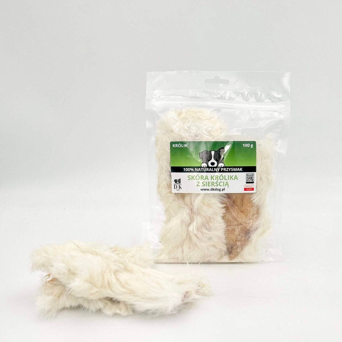 Gryzak naturalny dla psa DK DOG - skóra królika z sierścią - 100 g