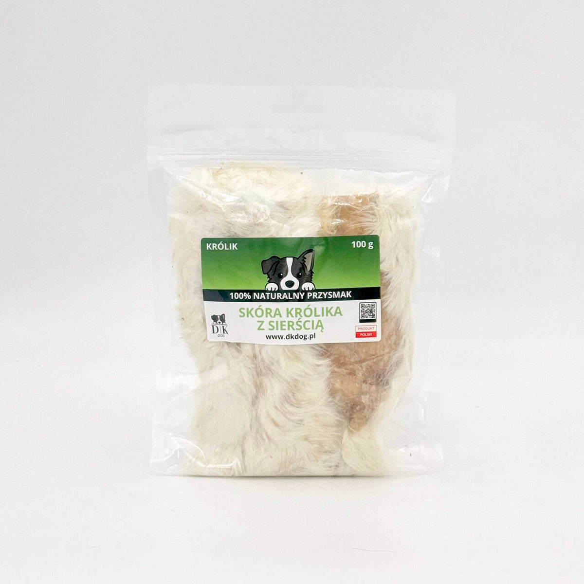 Gryzak naturalny dla psa DK DOG - skóra królika z sierścią - 100 g