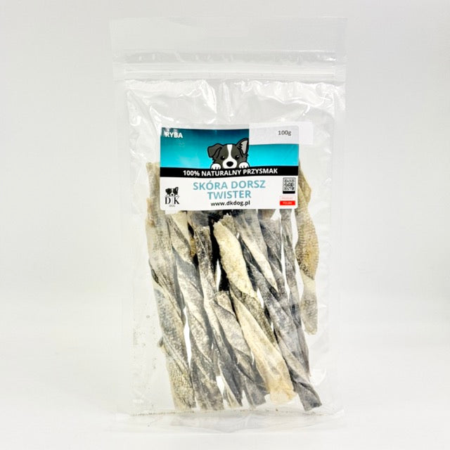 Gryzak naturalny dla psa DK DOG - twister ze skóry dorsza - 100 g