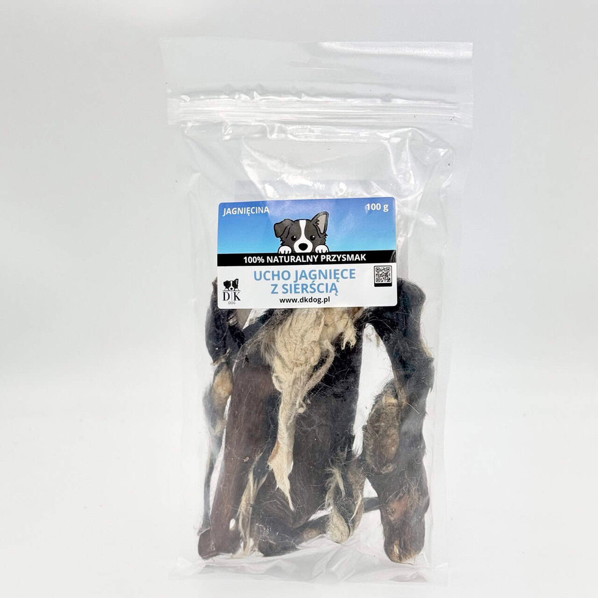 Gryzak naturalny dla psa DK DOG - ucho jagnięce z sierścią - 100 g