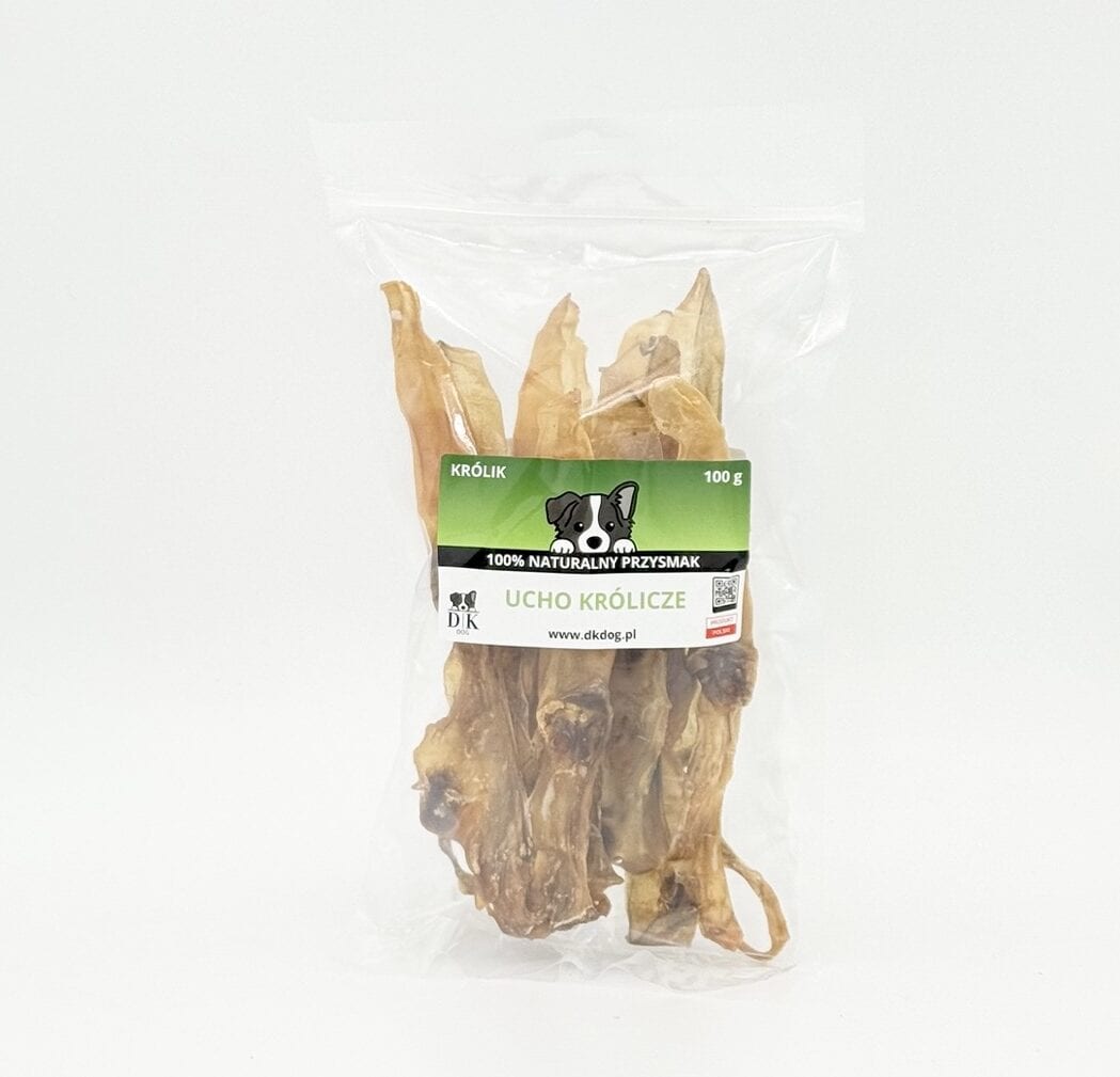Gryzak naturalny dla psa DK DOG - ucho królika - 100 g
